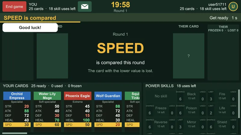 An online match: the opponent sends Good luck!